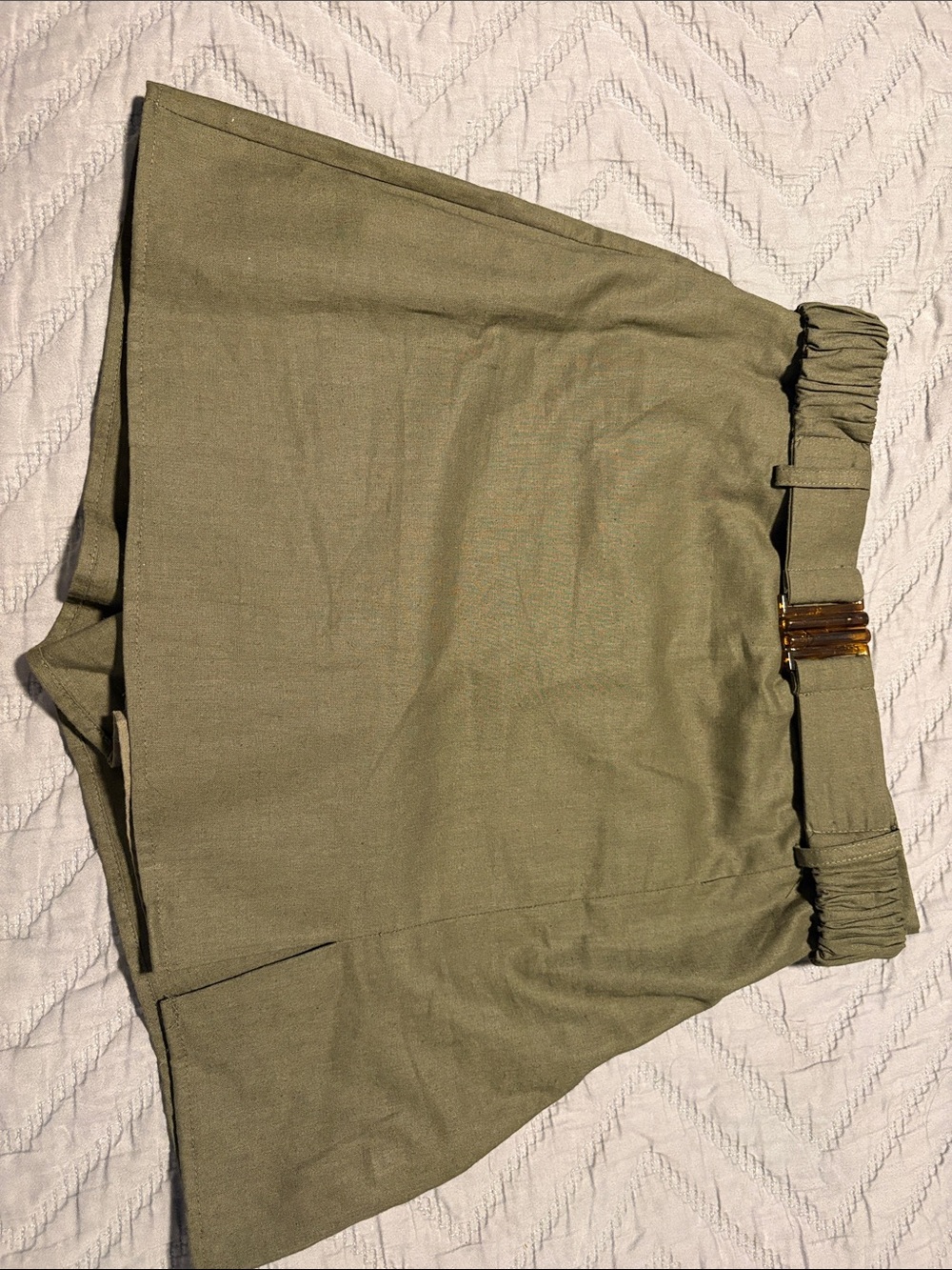 Olive Green Belted Mini Skirt